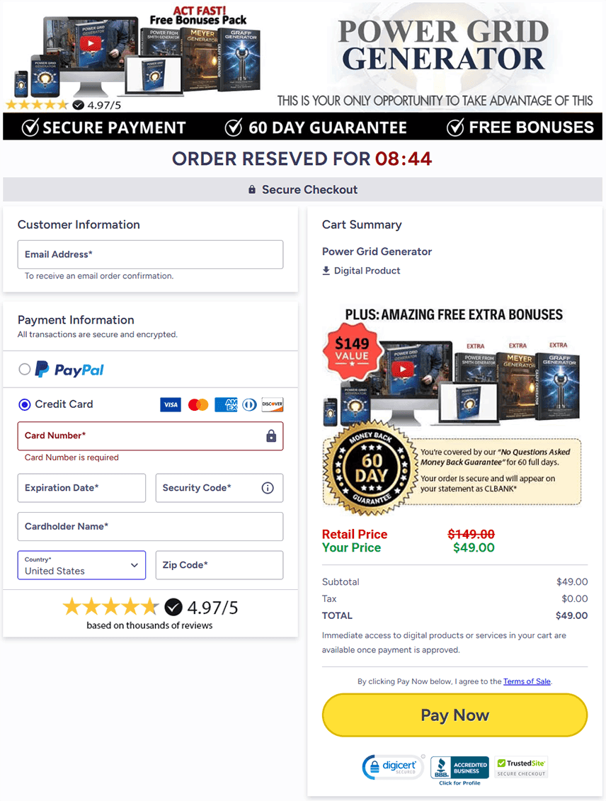 Power Grid Generator Secured Checkout